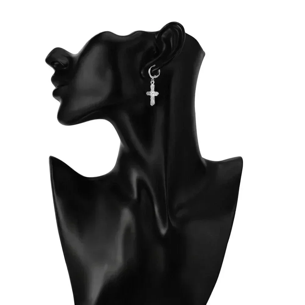 925 Sterling Silver Cross Hoop Drop Earrings